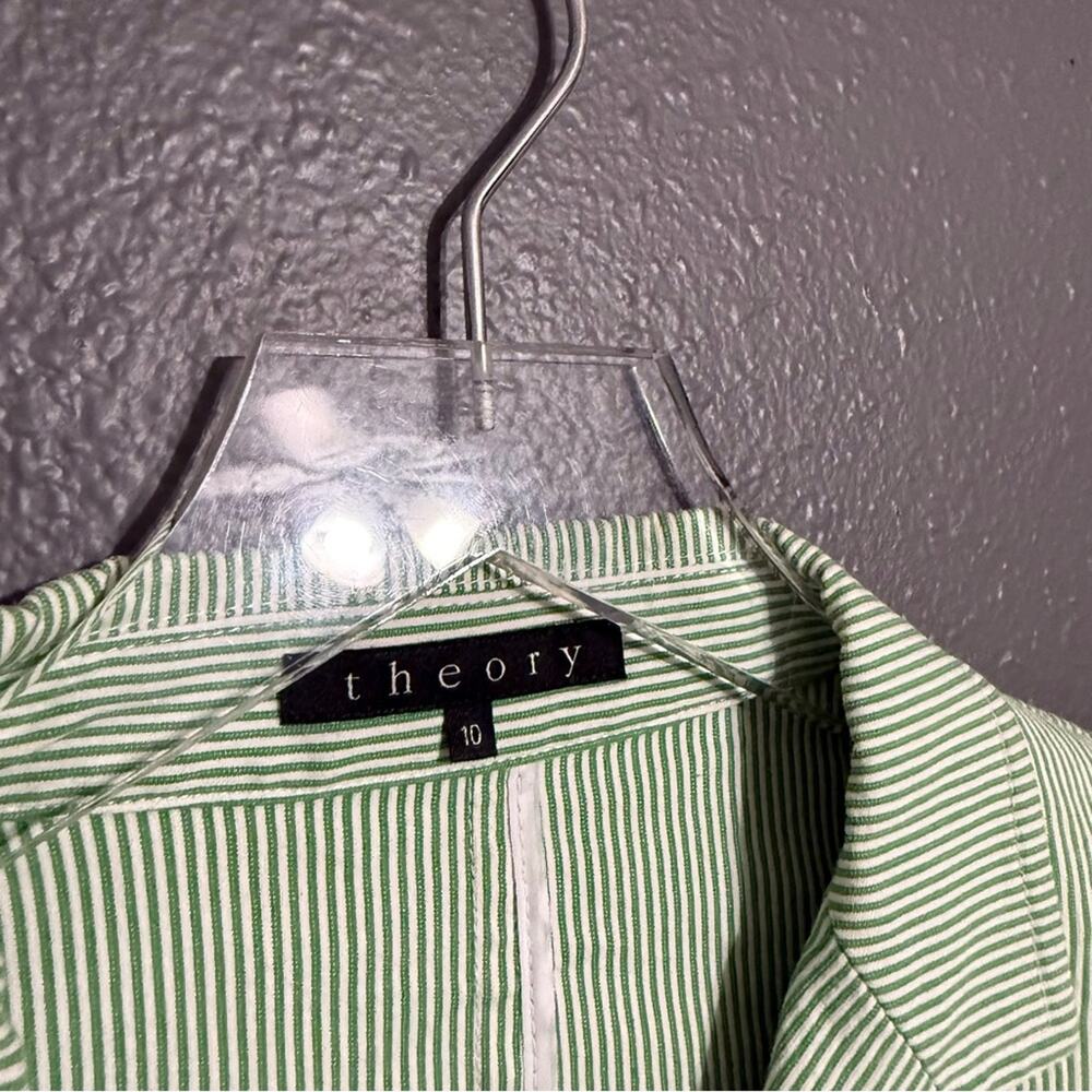 Theory Green / White Striped Cotton Blazer Size 10 - Picture 6 of 8